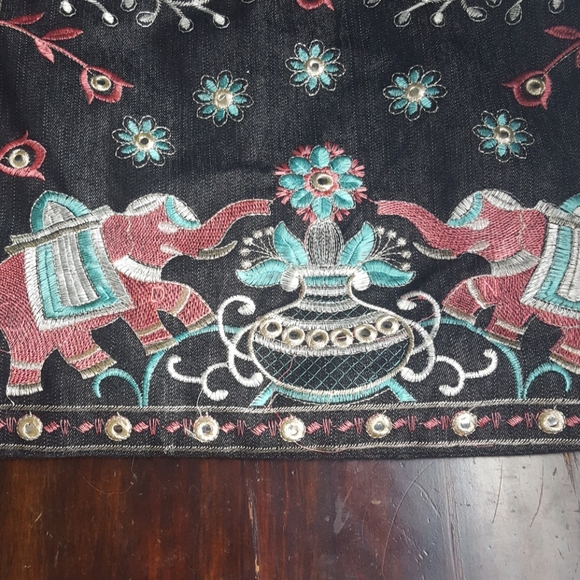 Elephant Embroidered Pink Blue Denim Tote - Picture 7 of 7